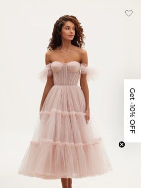 Milla By Milla Nova Off-Shoulder Blush Tulle Midi Dress M